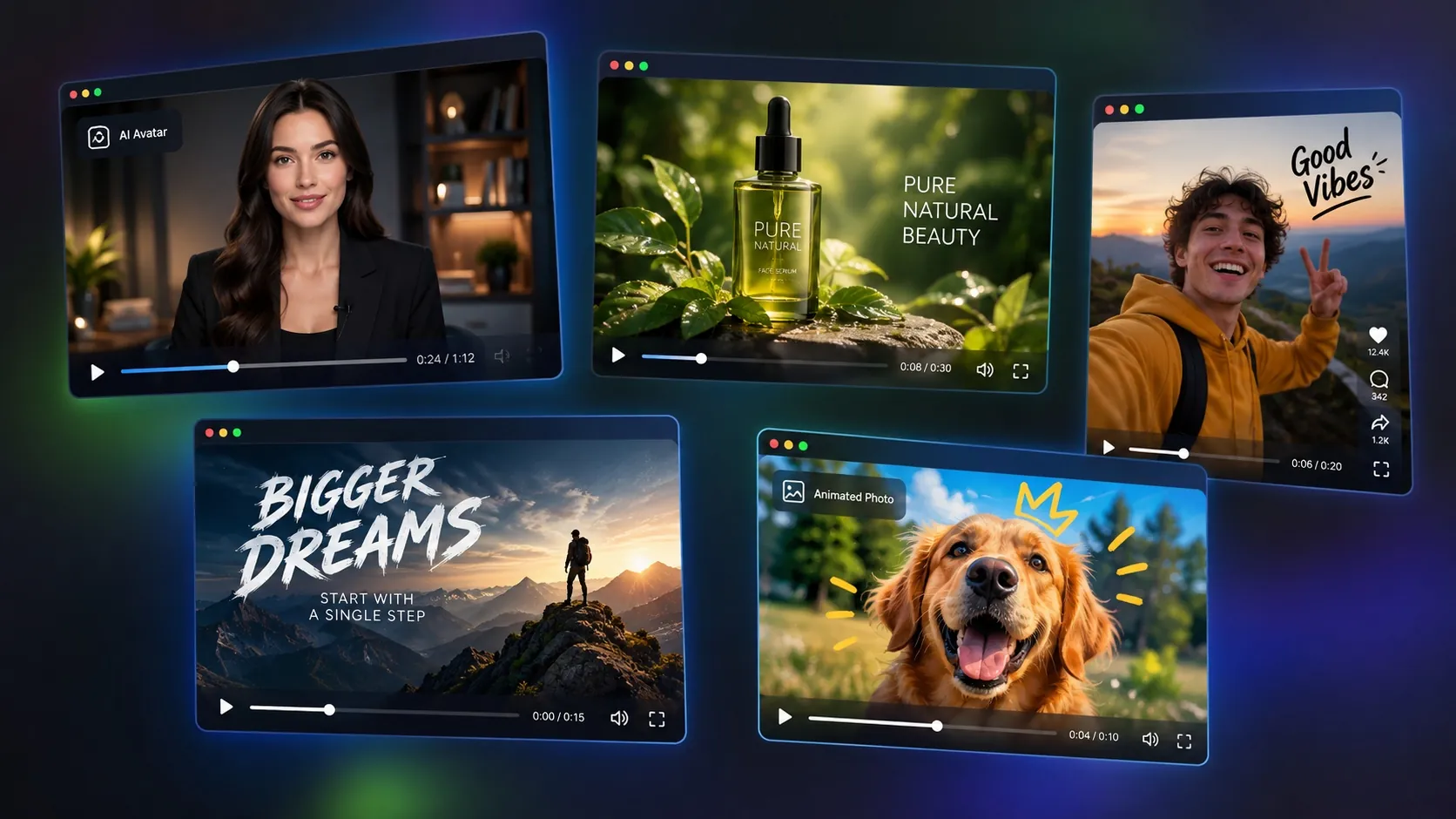 Five AI video agent tools compared by output type