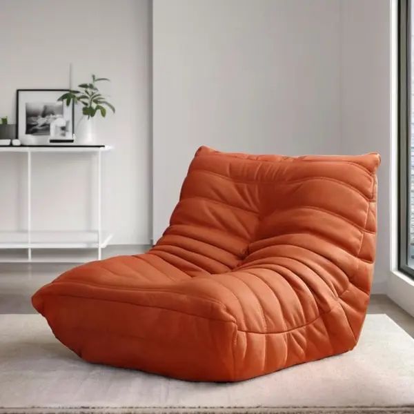 Orange lounge chair animated in a minimalist living room